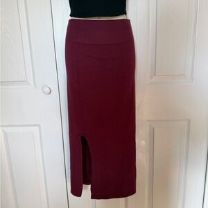 Fabletics Maroon Stretch Midi Skirt Front Slit Size M